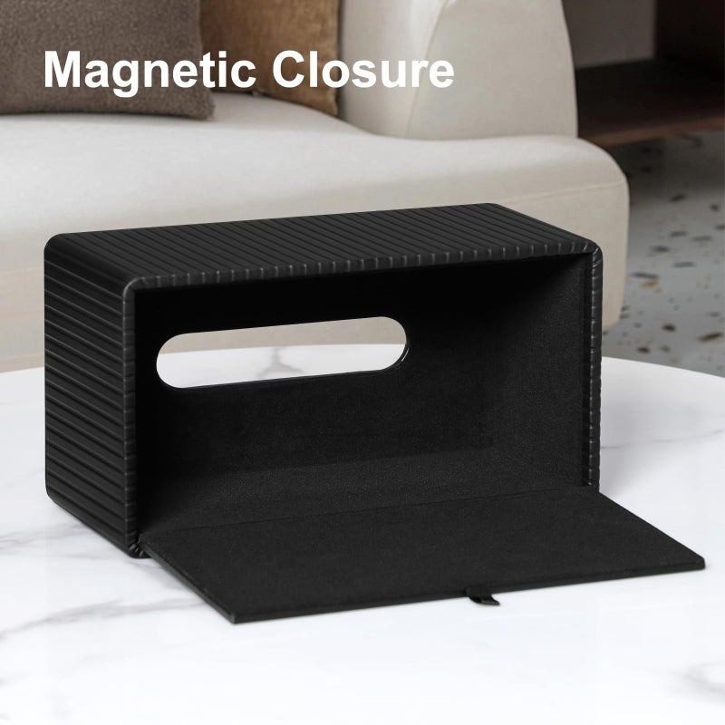MEIBOOCH PU Leather Tissue Box Cover Rectangle Tissue Box Holder for 120-160 Count Box of Tissues (Black Stria) - Image 3